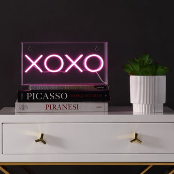 XOXO 11.75" Contemporary Glam Acrylic Box USB Operated LED Neon Light - JONATHAN Y
